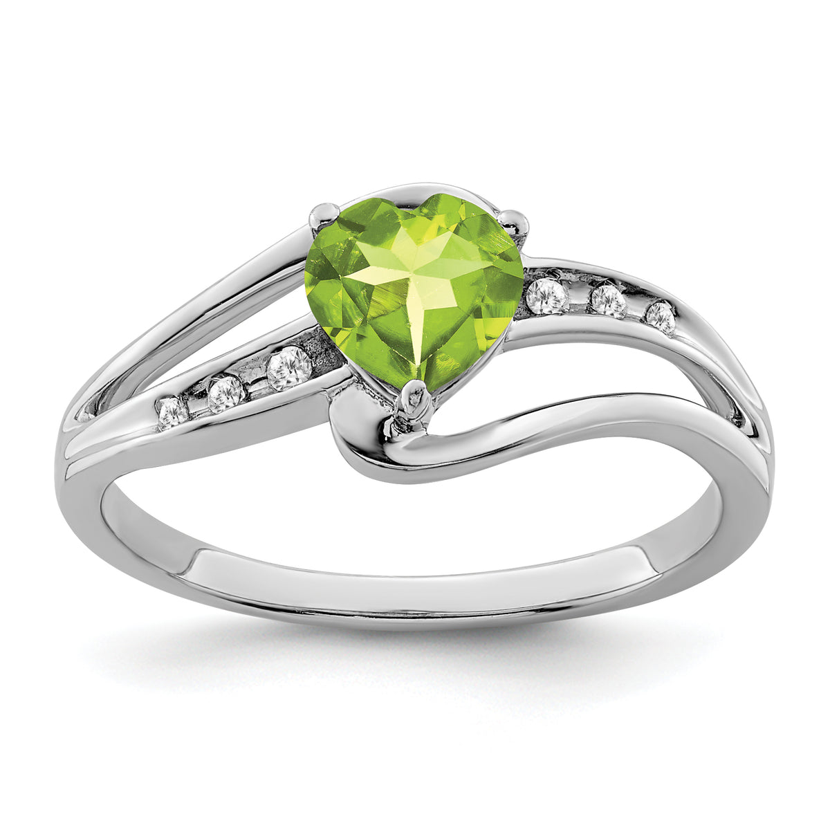 Sterling Silver Rhodium-plated Peridot and Diamond Ring