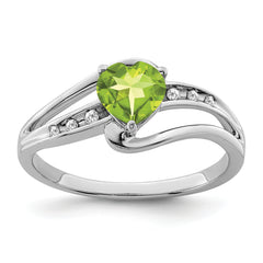 Sterling Silver Rhodium-plated Peridot and Diamond Ring