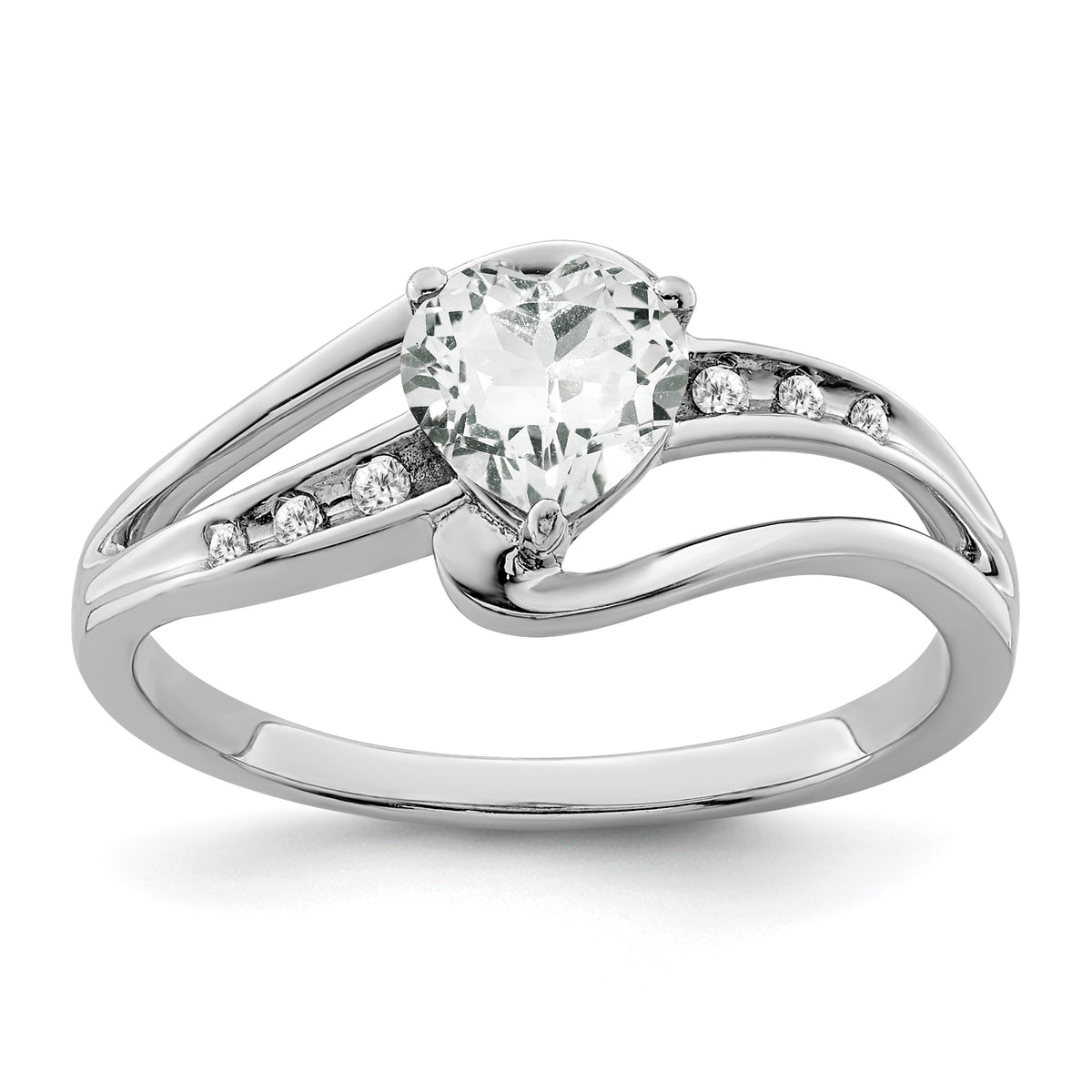 Sterling Silver Rhodium-plated White Topaz and Diamond Ring