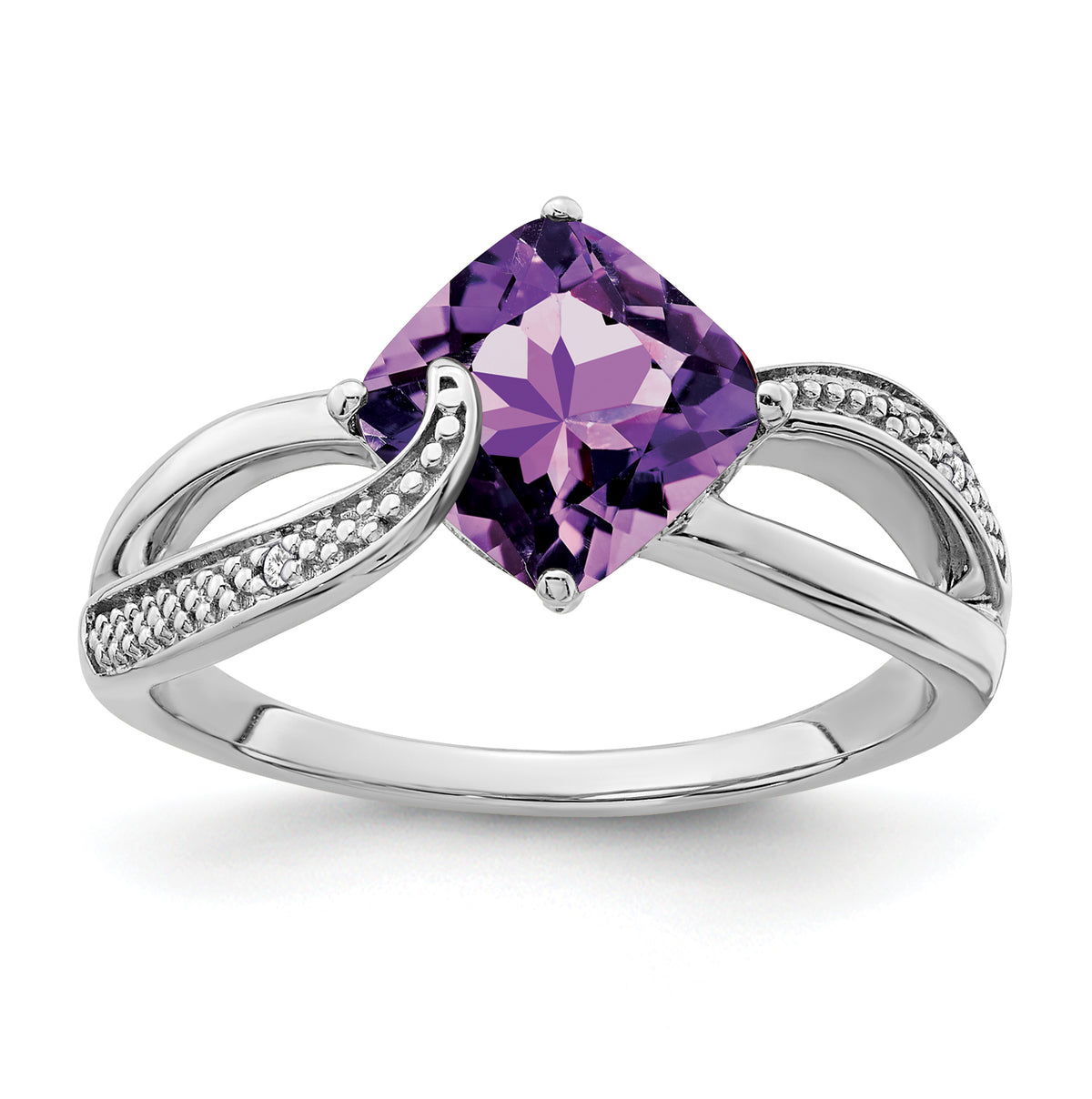 Sterling Silver Rhodium-plated Amethyst and Diamond Ring