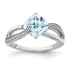 Sterling Silver Rhodium-plated Aquamarine and Diamond Ring