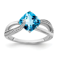 Sterling Silver Rhodium-plated Blue Topaz and Diamond Ring