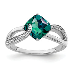 Sterling Silver Rhodium-plated Created Alexandrite and Diamond Ring