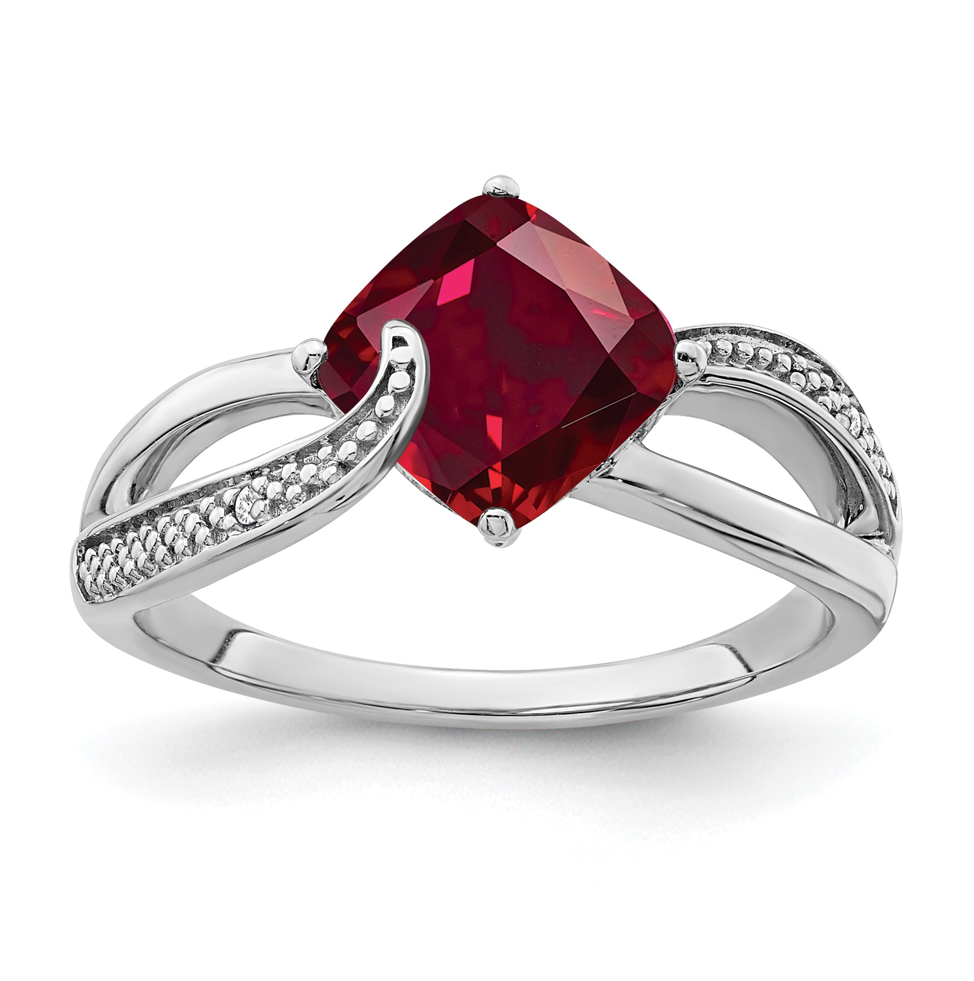 Sterling Silver Rhodium-plated Created Ruby and Diamond Ring