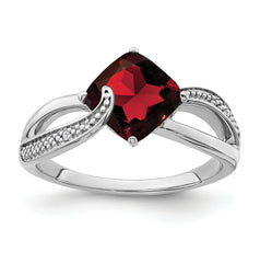 Sterling Silver Rhodium-plated Garnet and Diamond Ring