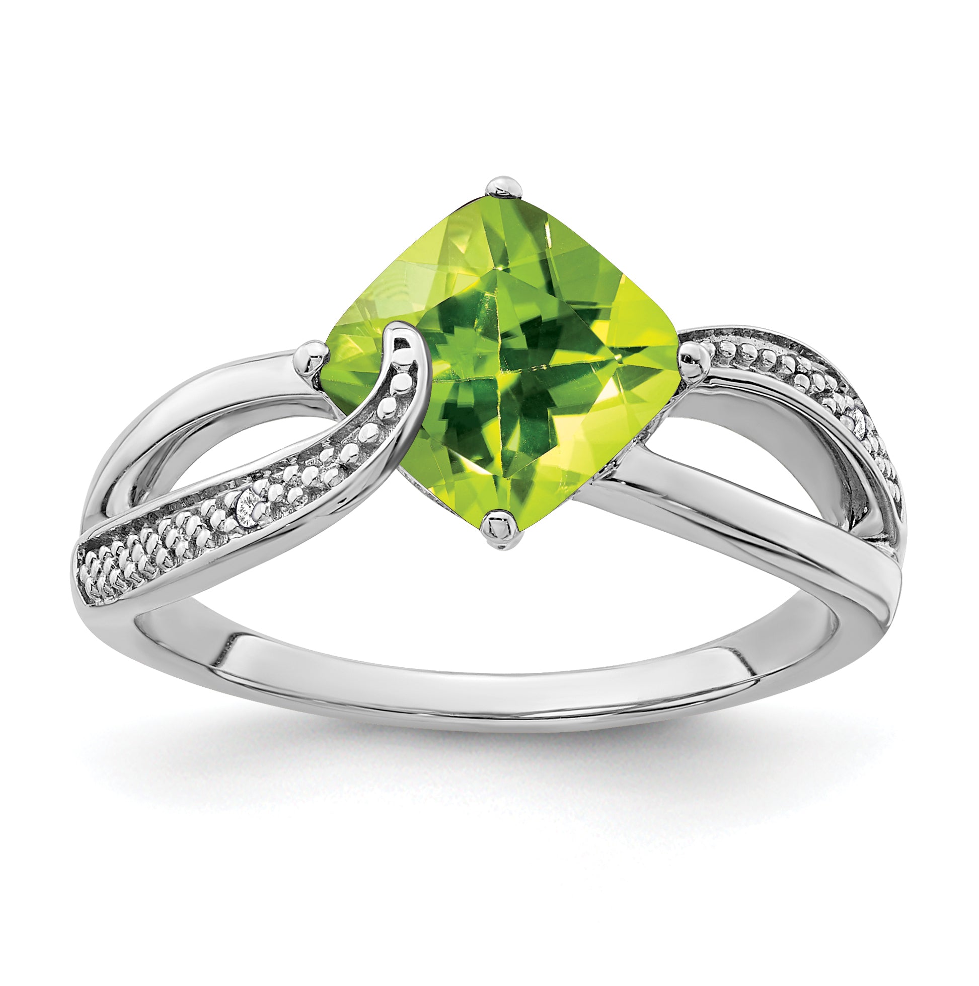 Sterling Silver Rhodium-plated Peridot and Diamond Ring