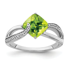 Sterling Silver Rhodium-plated Peridot and Diamond Ring