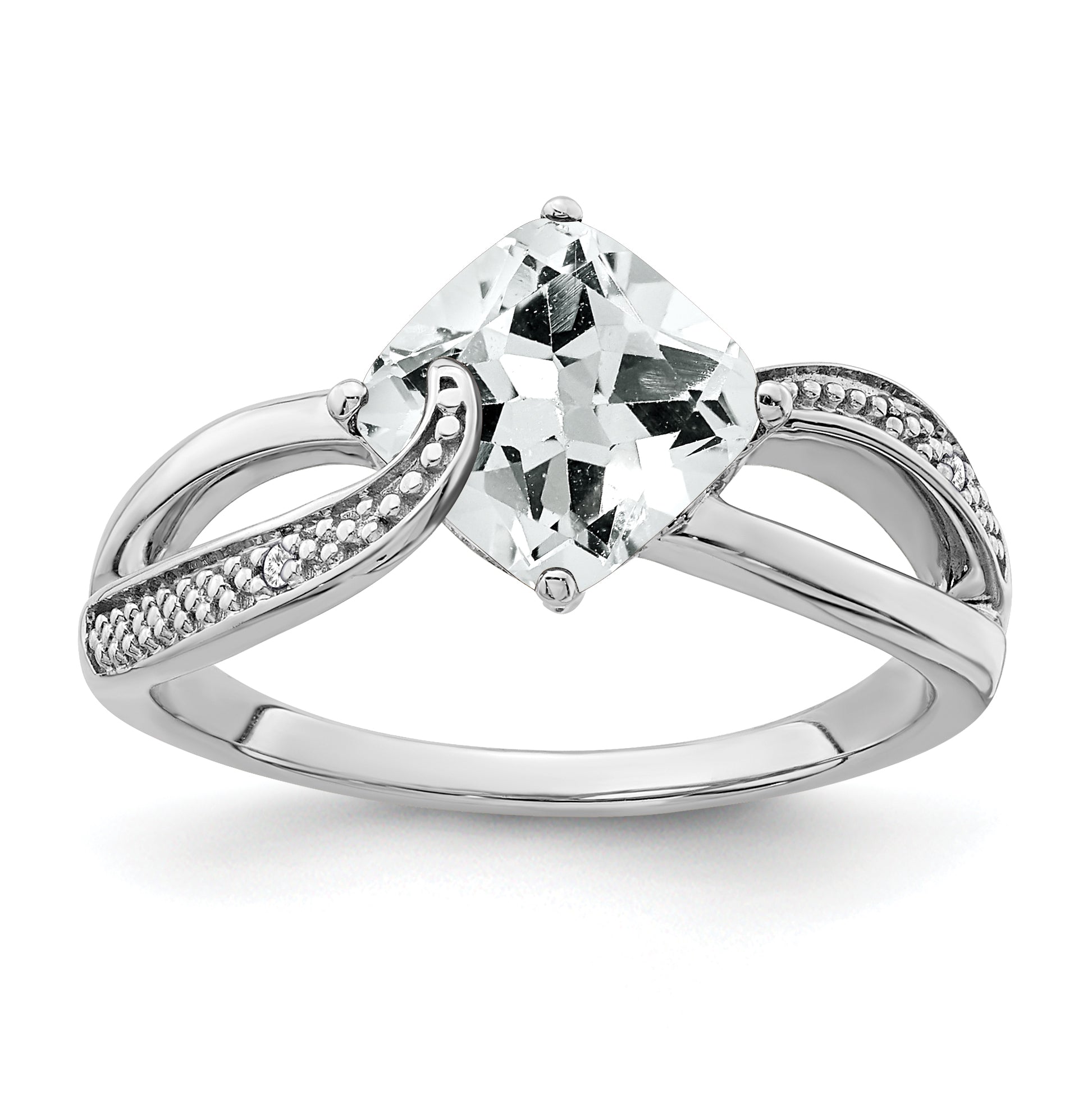 Sterling Silver Rhodium-plated White Topaz and Diamond Ring