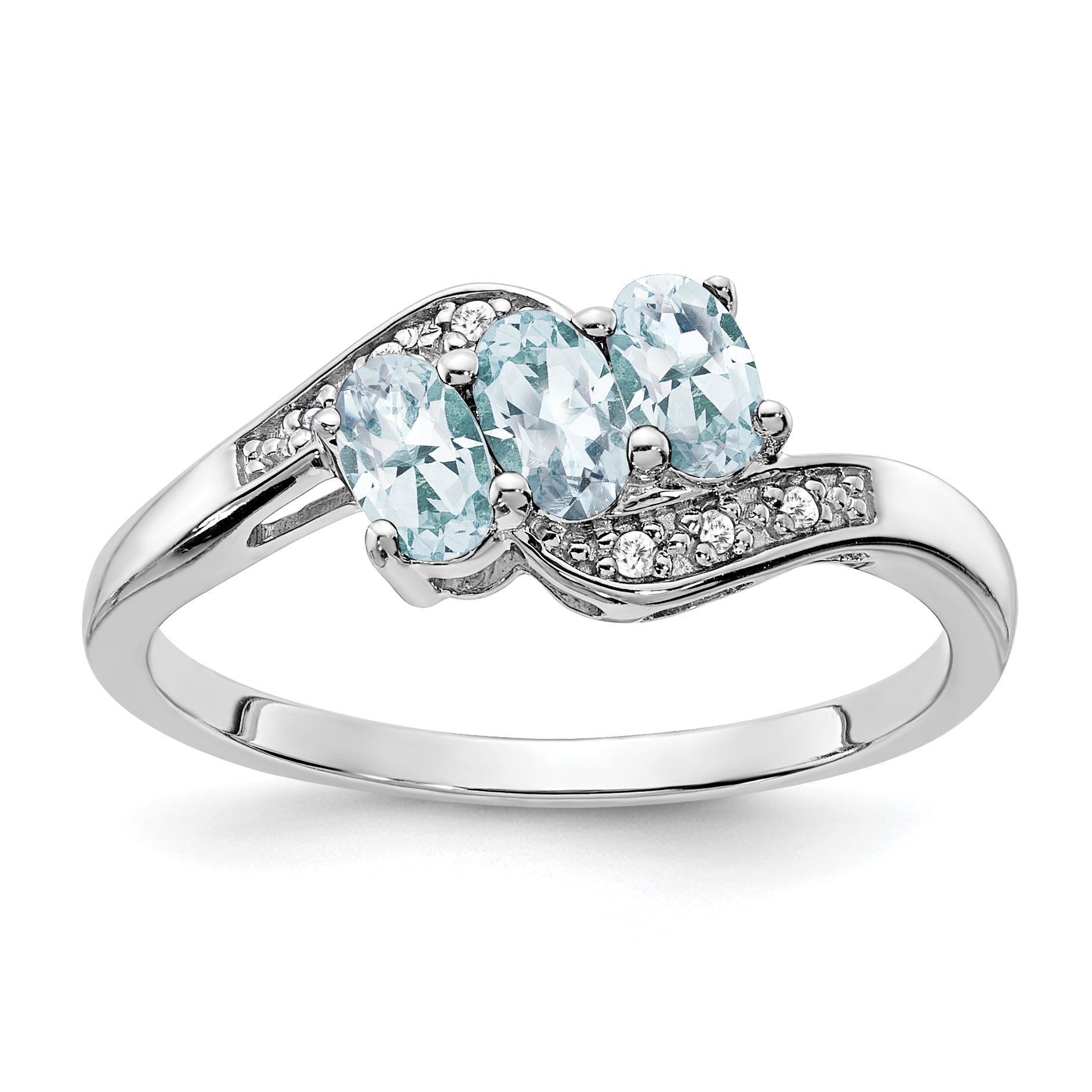 Sterling Silver Rhodium-plated Aquamarine and Diamond Ring