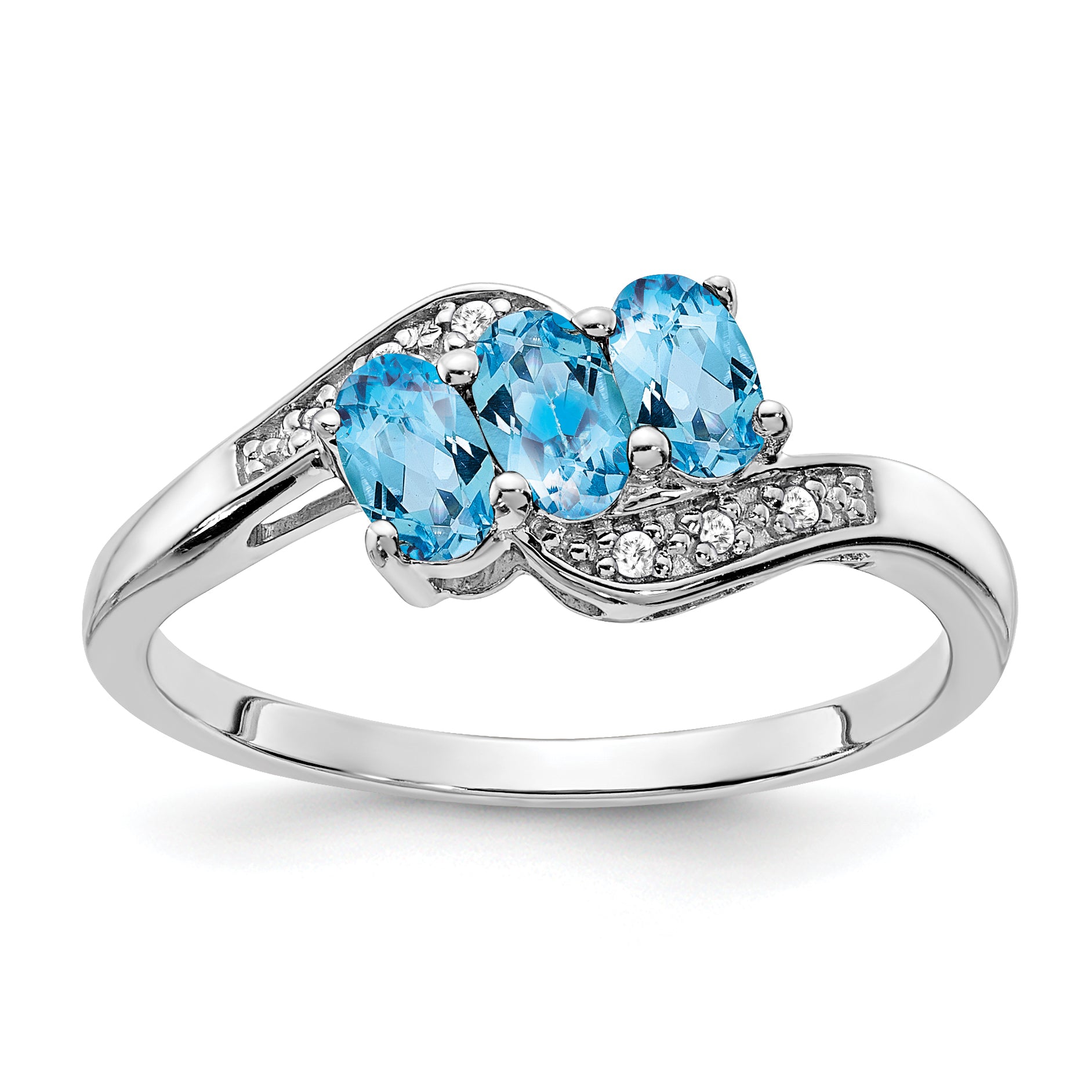 Sterling Silver Rhodium-plated Blue Topaz and Diamond Ring