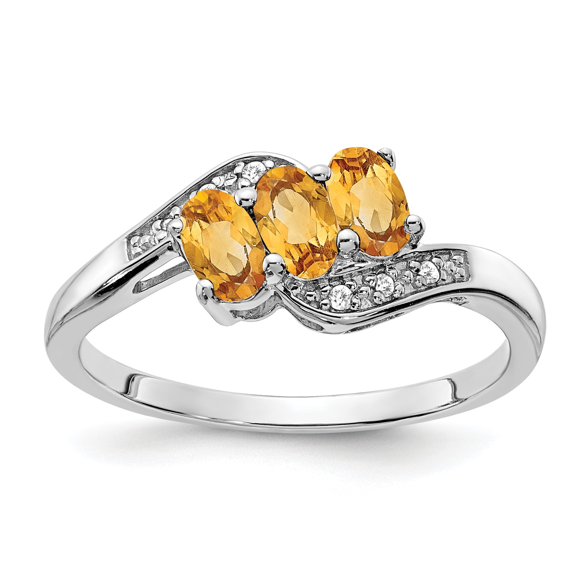 Sterling Silver Rhodium-plated Citrine and Diamond Ring