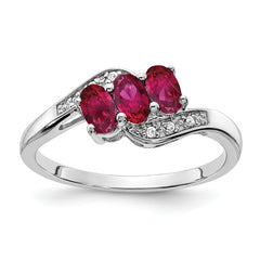 Sterling Silver Rhodium-plated Created Ruby and Diamond Ring