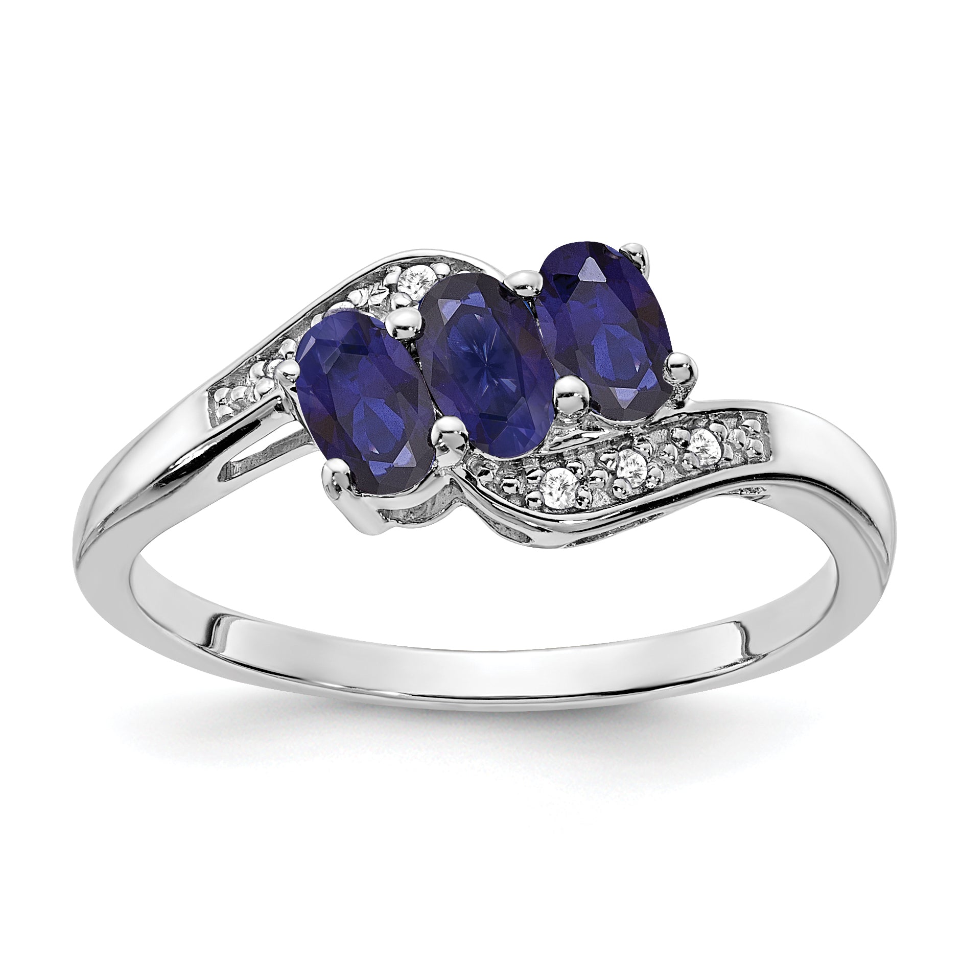 Sterling Silver Rhodium-plated Created Sapphire and Diamond Ring