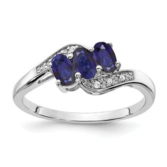 Sterling Silver Rhodium-plated Created Sapphire and Diamond Ring