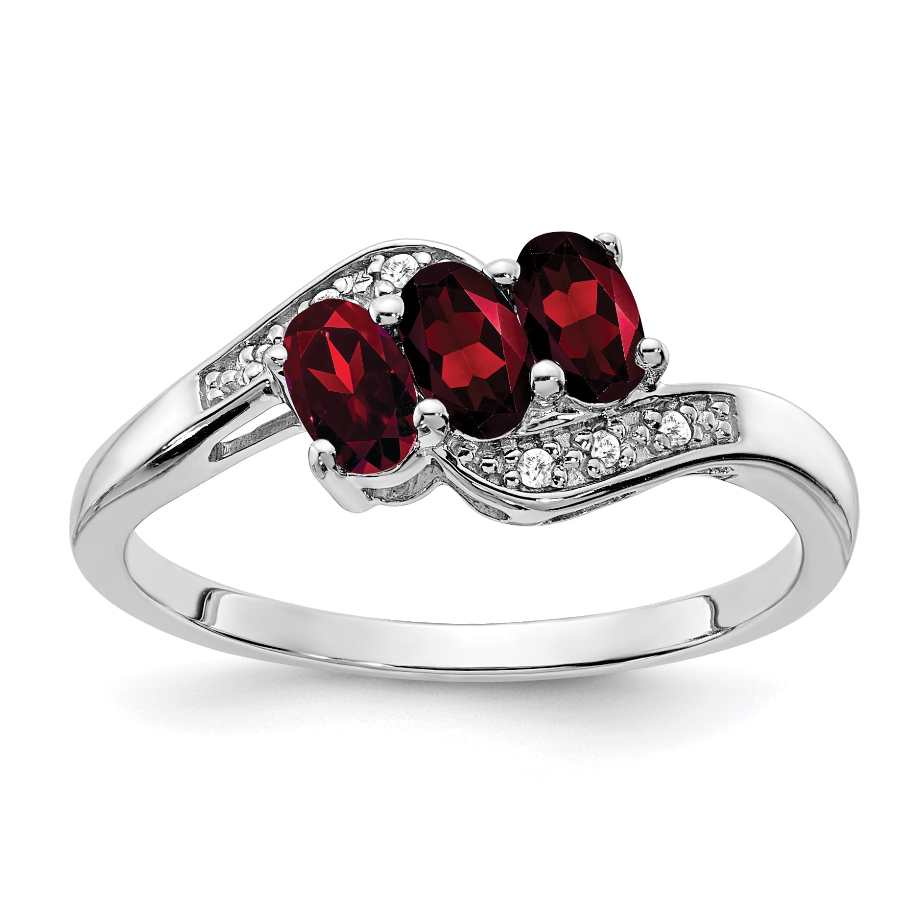 Sterling Silver Rhodium-plated Garnet and Diamond Ring