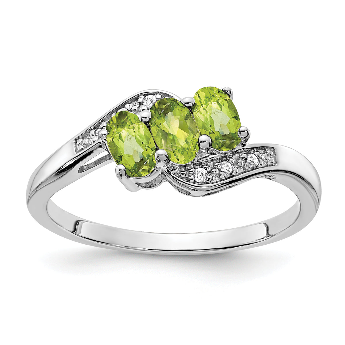 Sterling Silver Rhodium-plated Peridot and Diamond Ring