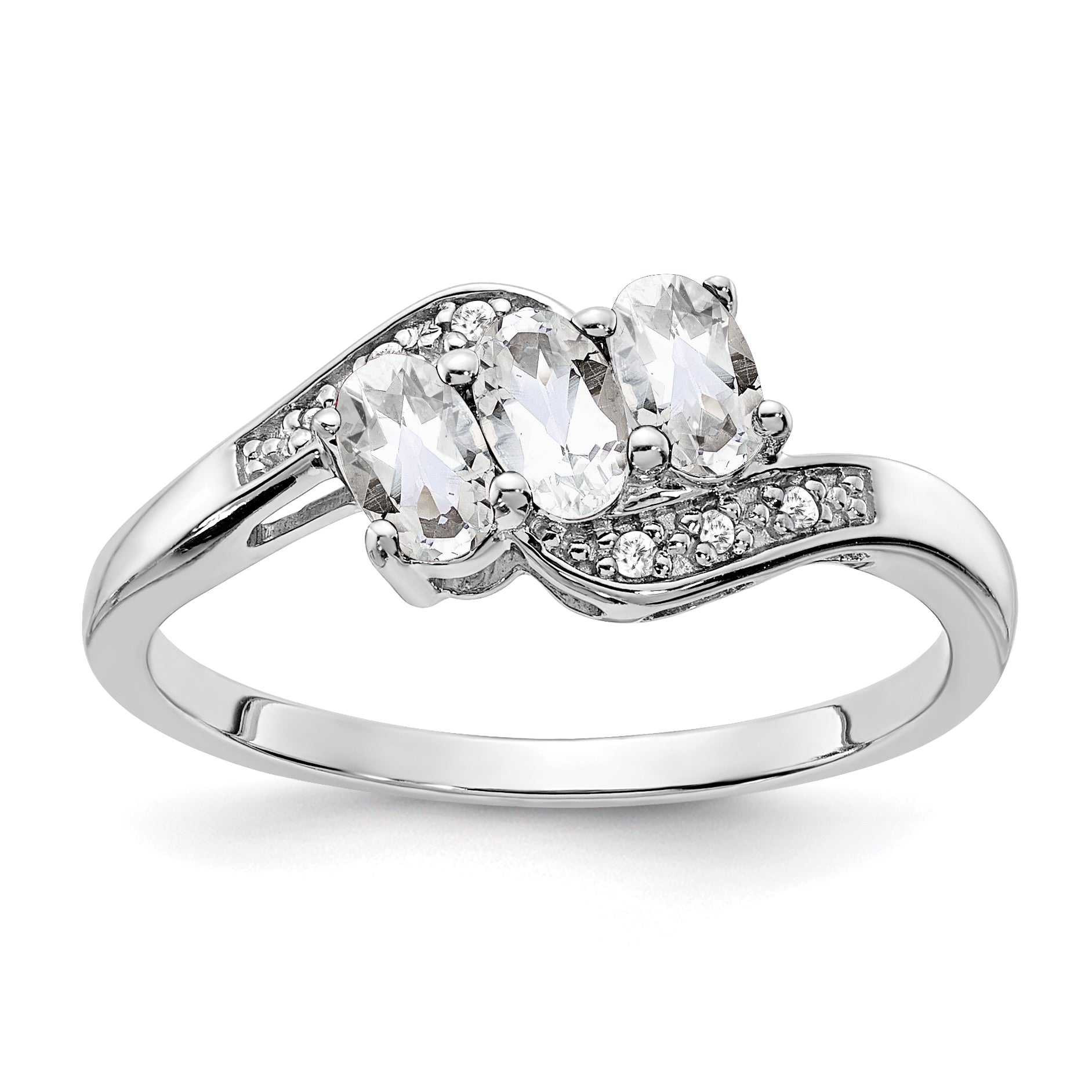 Sterling Silver Rhodium-plated White Topaz and Diamond Ring