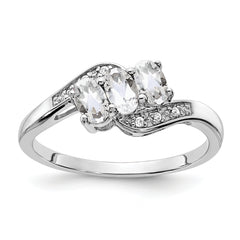 Sterling Silver Rhodium-plated White Topaz and Diamond Ring