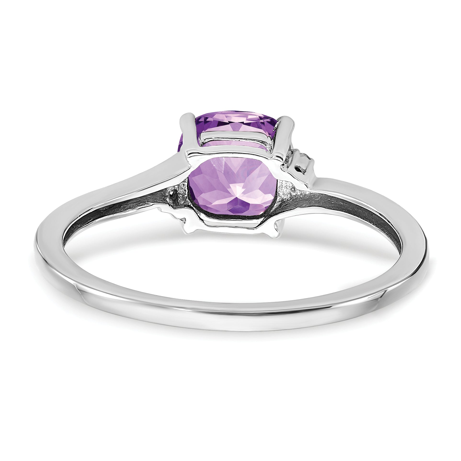 Sterling Silver Rhodium-plated Amethyst and Diamond Ring