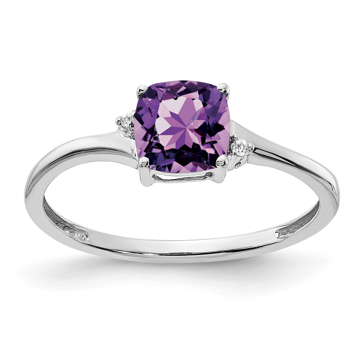 Sterling Silver Rhodium-plated Amethyst and Diamond Ring