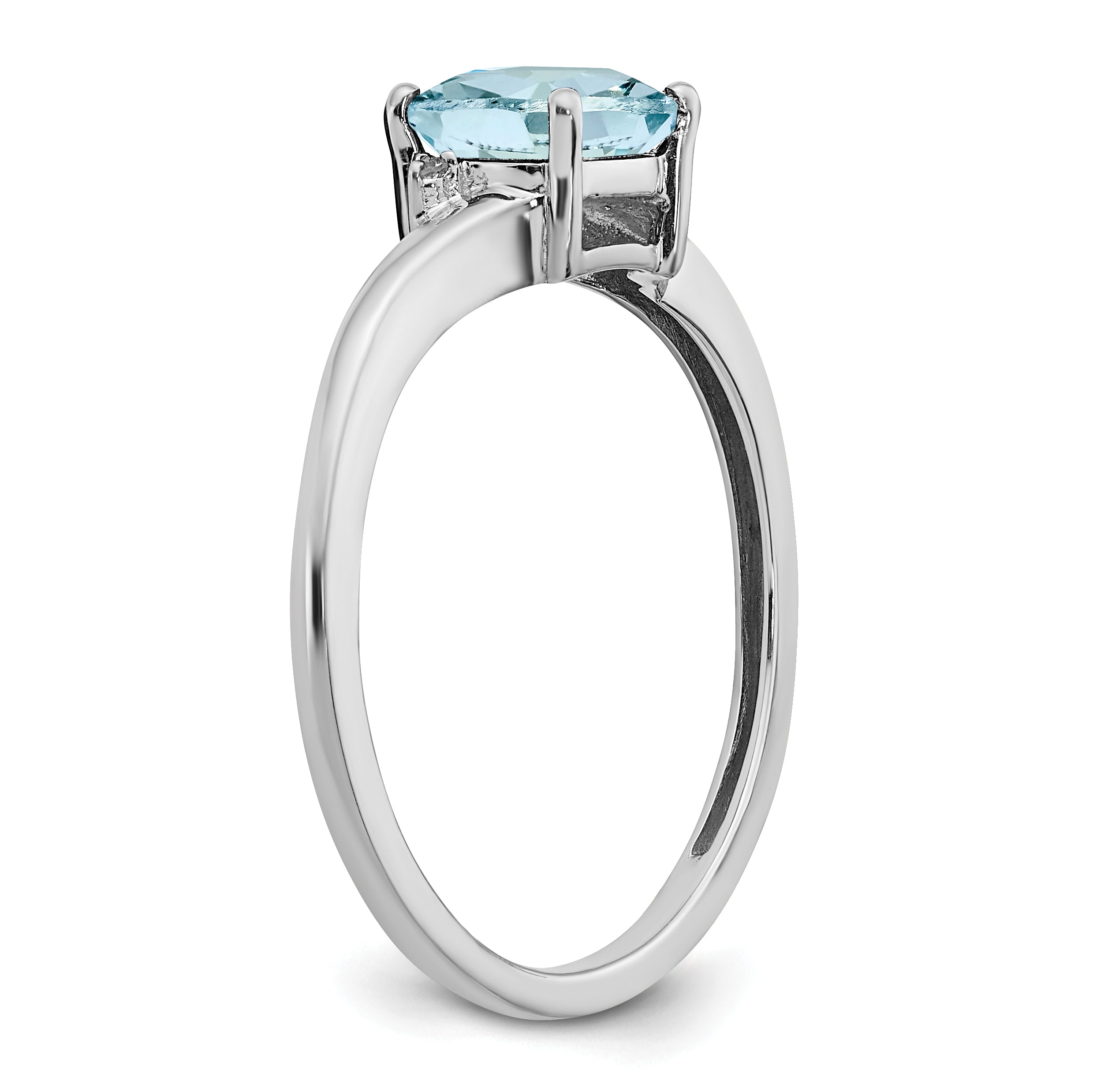 Sterling Silver Rhodium-plated Aquamarine and Diamond Ring