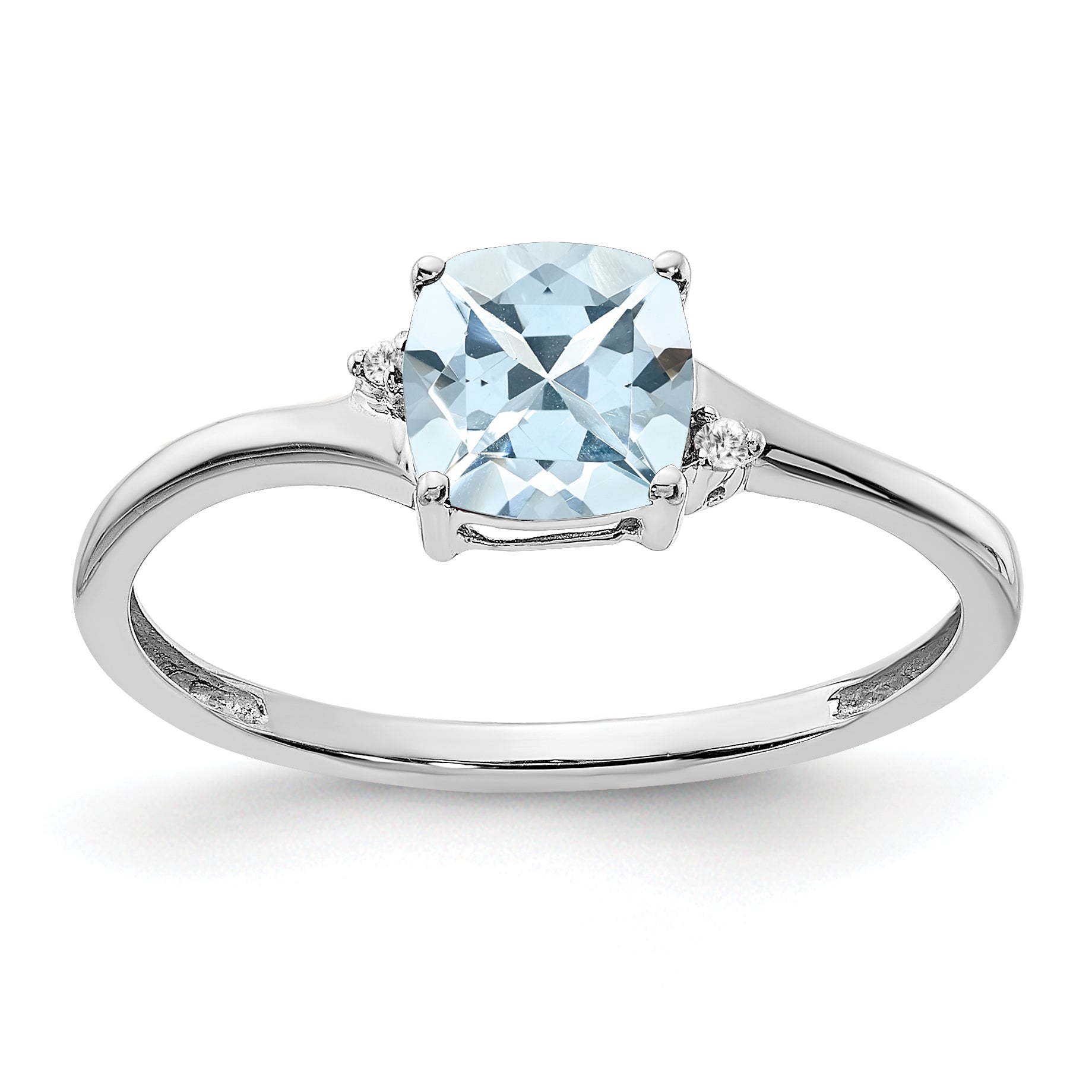 Sterling Silver Rhodium-plated Aquamarine and Diamond Ring