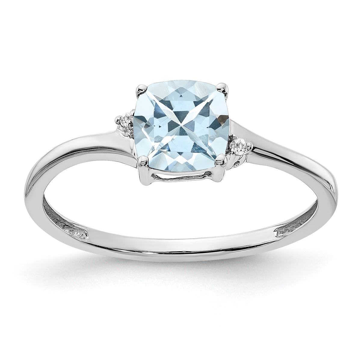 Sterling Silver Rhodium-plated Aquamarine and Diamond Ring