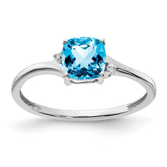 Sterling Silver Rhodium-plated Blue Topaz and Diamond Ring