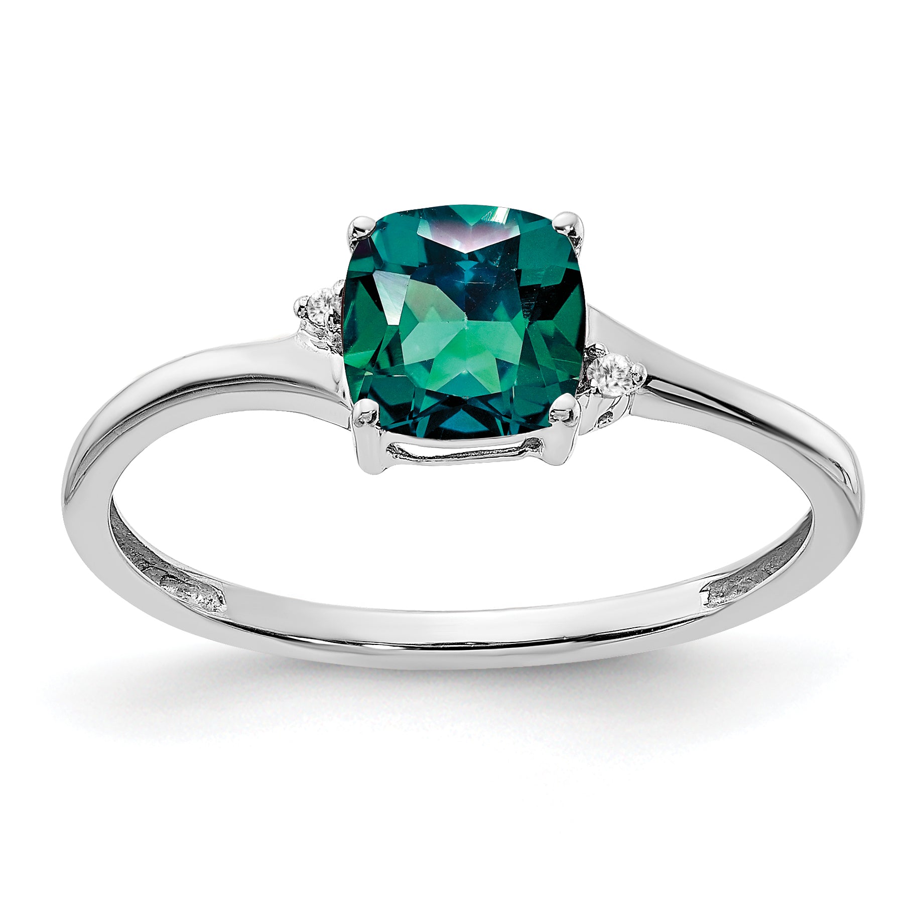 Sterling Silver Rhodium-plated Created Alexandrite and Diamond Ring