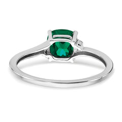 Sterling Silver Rhodium-plated Created Emerald and Diamond Ring