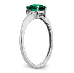 Sterling Silver Rhodium-plated Created Emerald and Diamond Ring