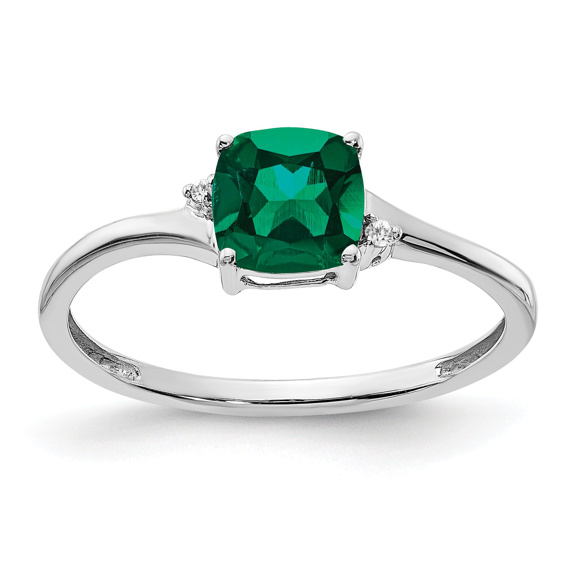 Sterling Silver Rhodium-plated Created Emerald and Diamond Ring