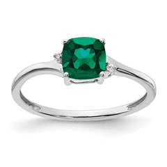 Sterling Silver Rhodium-plated Created Emerald and Diamond Ring