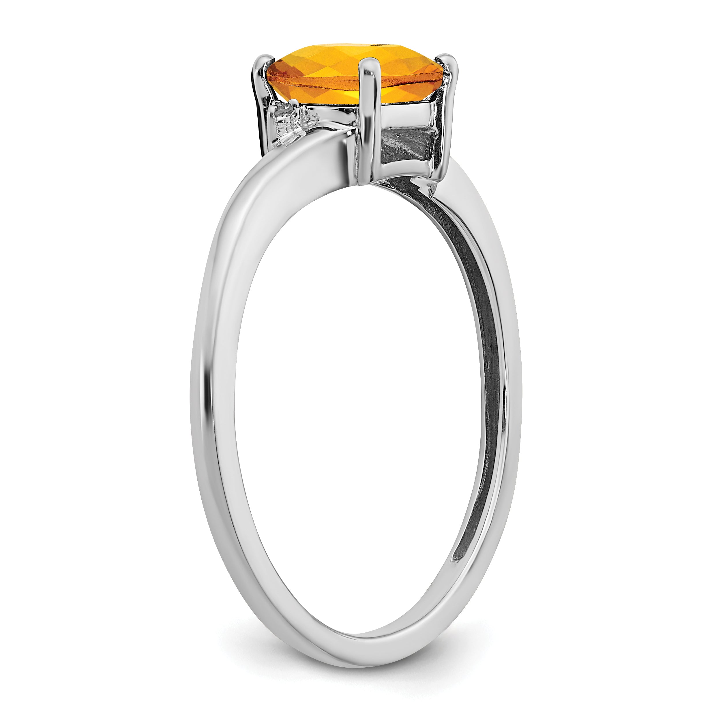 Sterling Silver Rhodium-plated Citrine and Diamond Ring