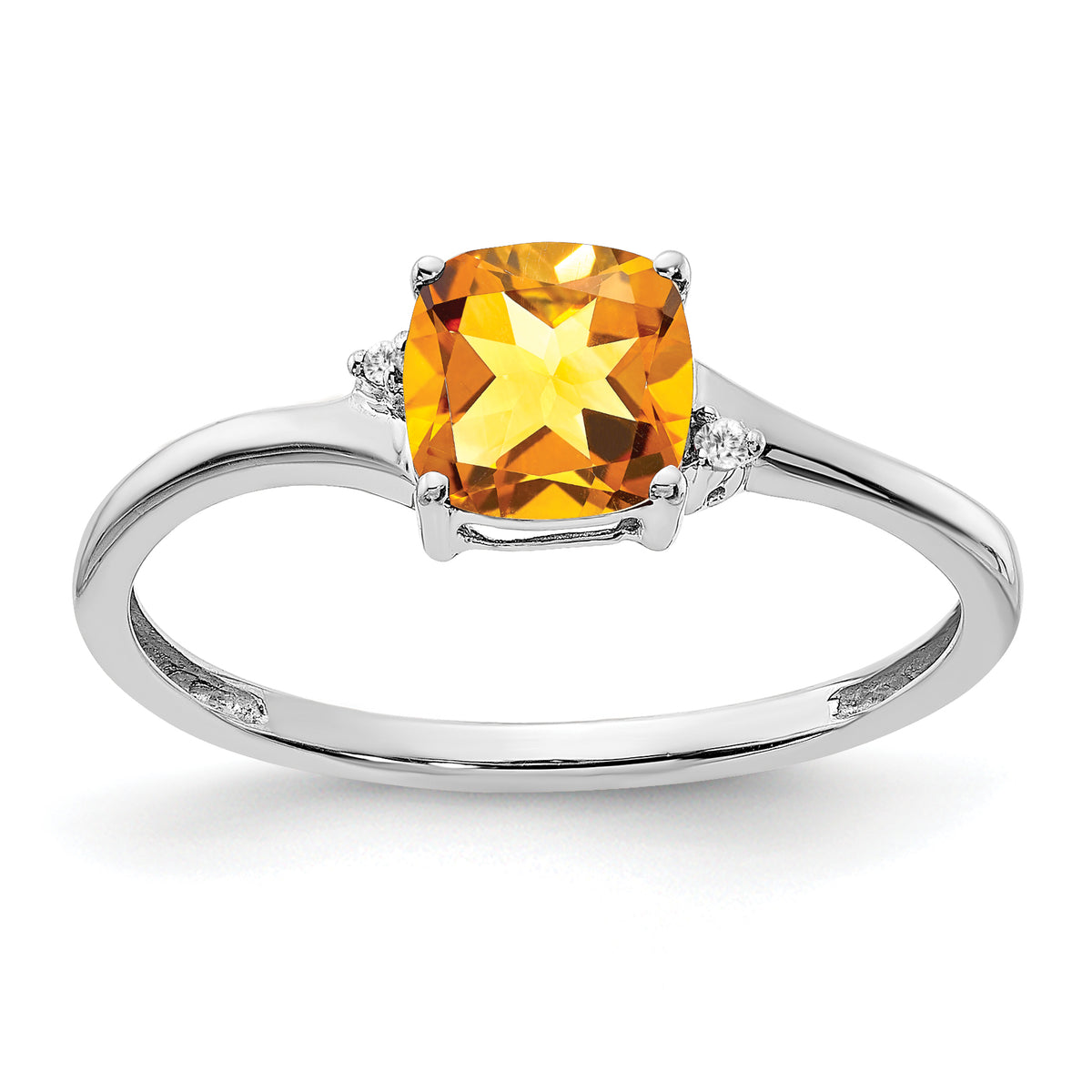 Sterling Silver Rhodium-plated Citrine and Diamond Ring