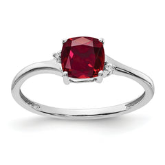 Sterling Silver Rhodium-plated Created Ruby and Diamond Ring