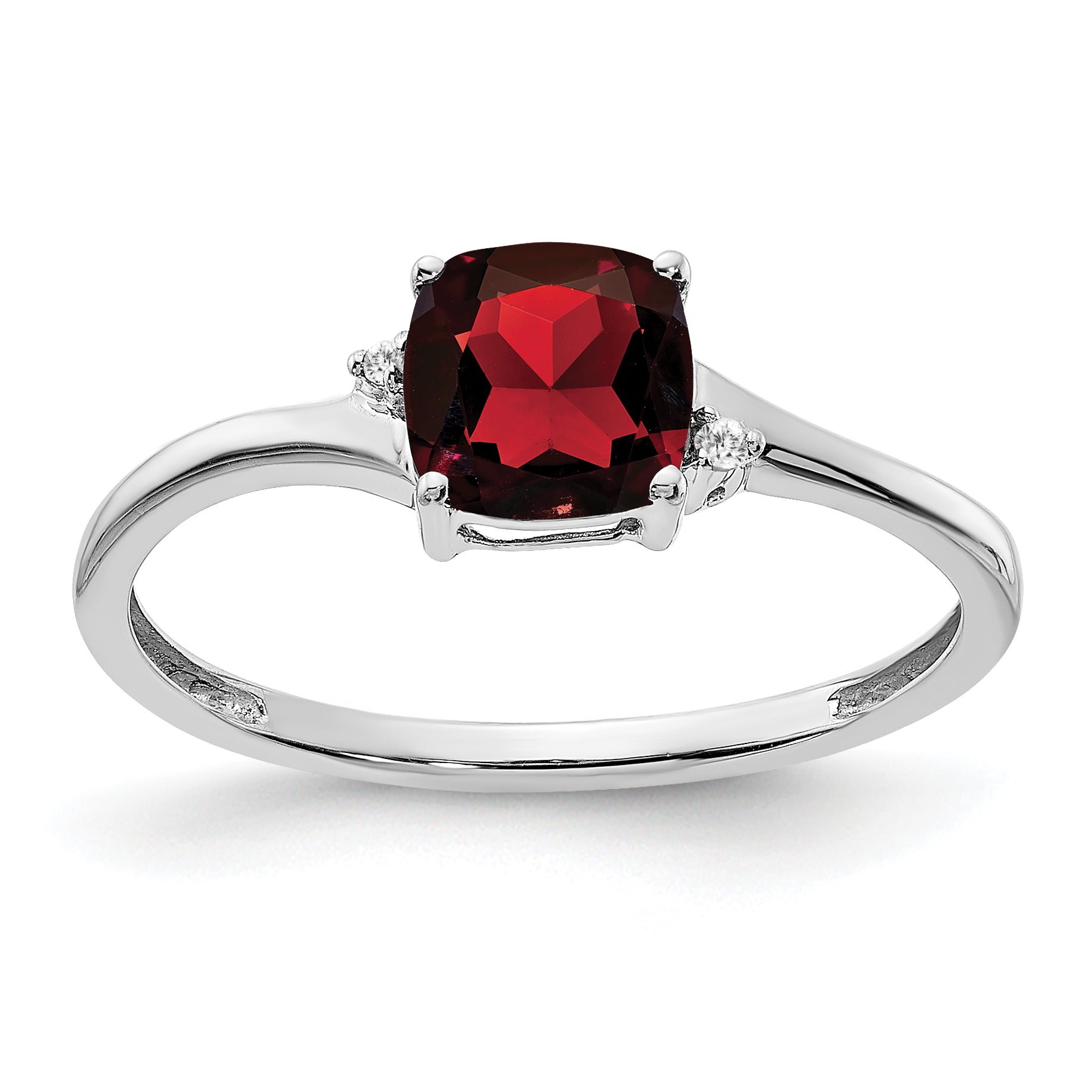 Sterling Silver Rhodium-plated Garnet and Diamond Ring