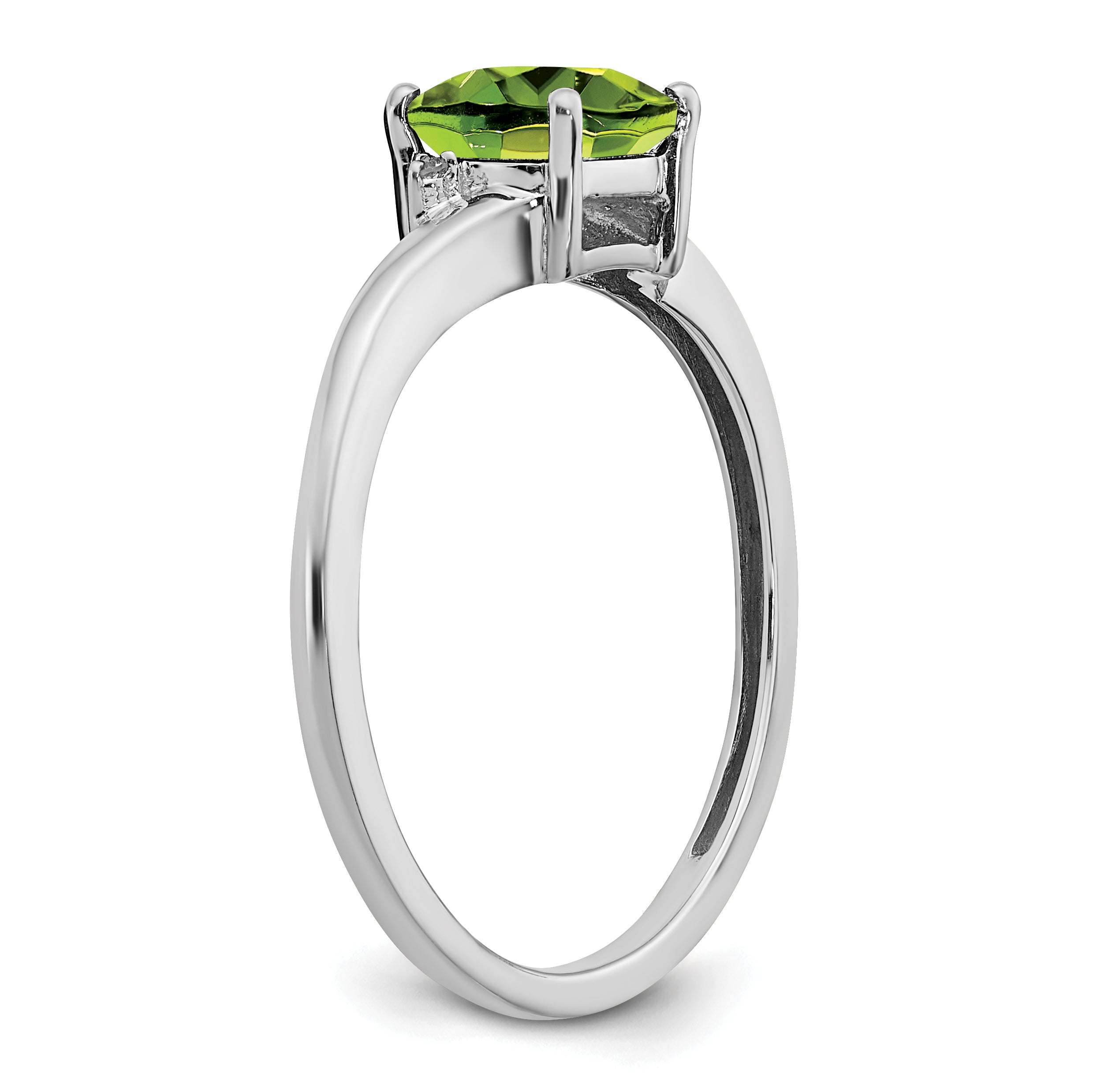 Sterling Silver Rhodium-plated Peridot and Diamond Ring