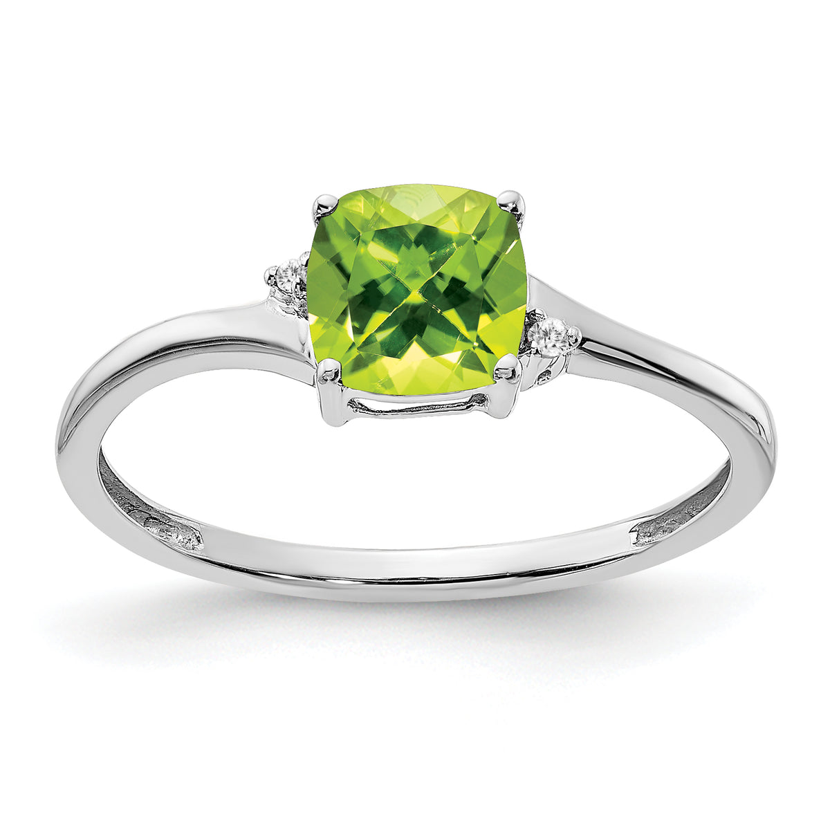 Sterling Silver Rhodium-plated Peridot and Diamond Ring