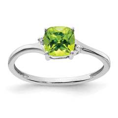 Sterling Silver Rhodium-plated Peridot and Diamond Ring