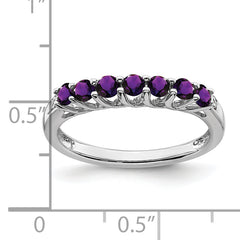 10k White Gold Amethyst and Diamond 7-stone Ring