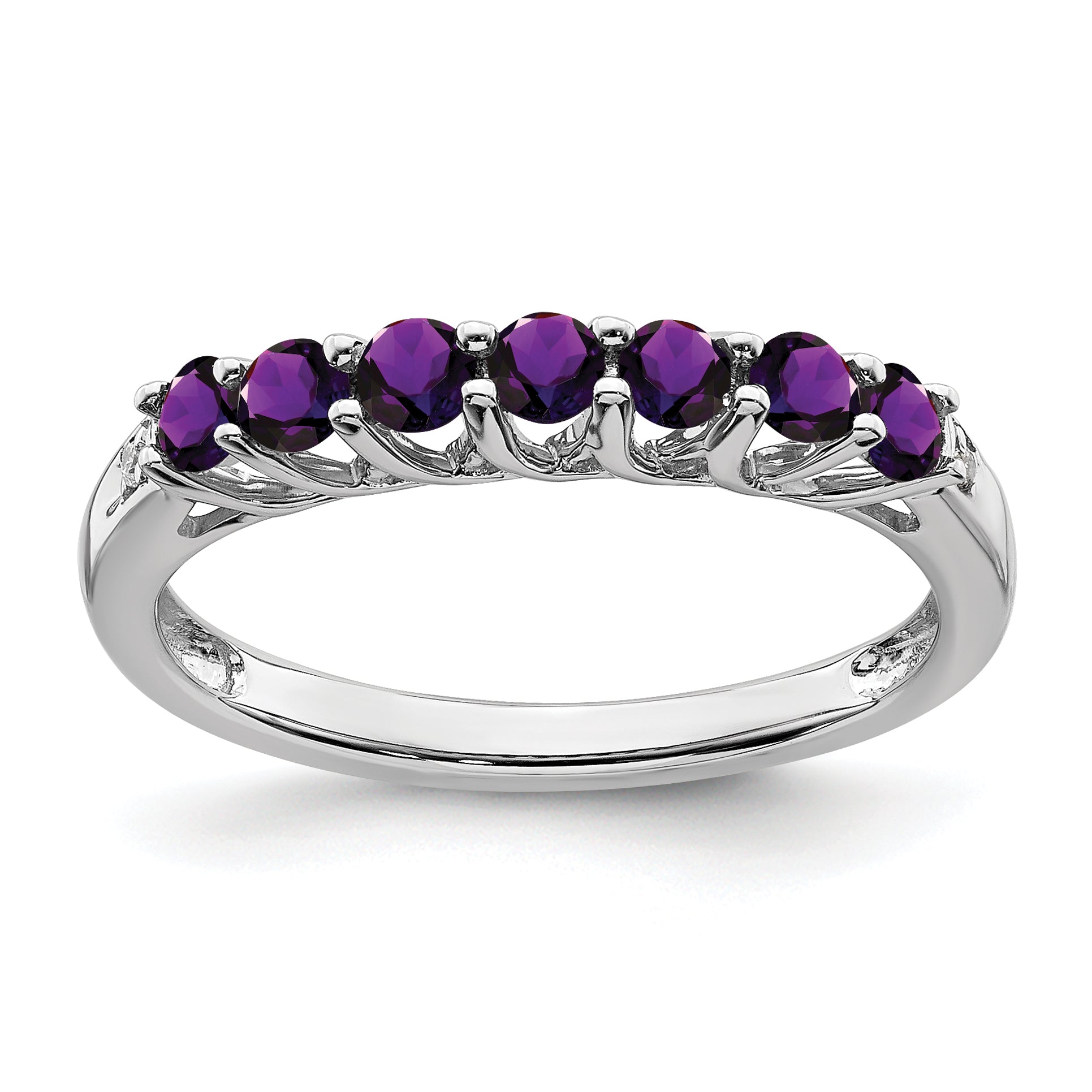 10k White Gold Amethyst and Diamond 7-stone Ring