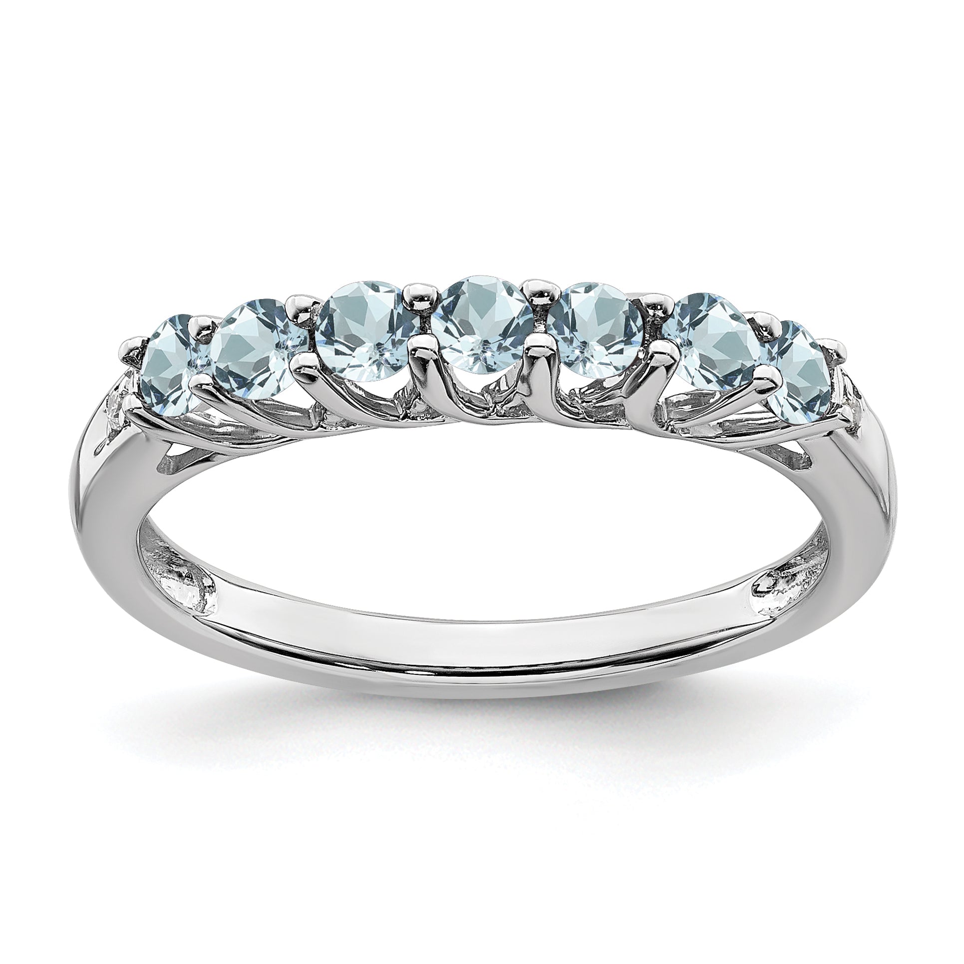 10k White Gold Aquamarine and Diamond 7-stone Ring