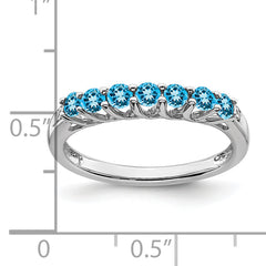 10k White Gold Blue Topaz and Diamond 7-stone Ring