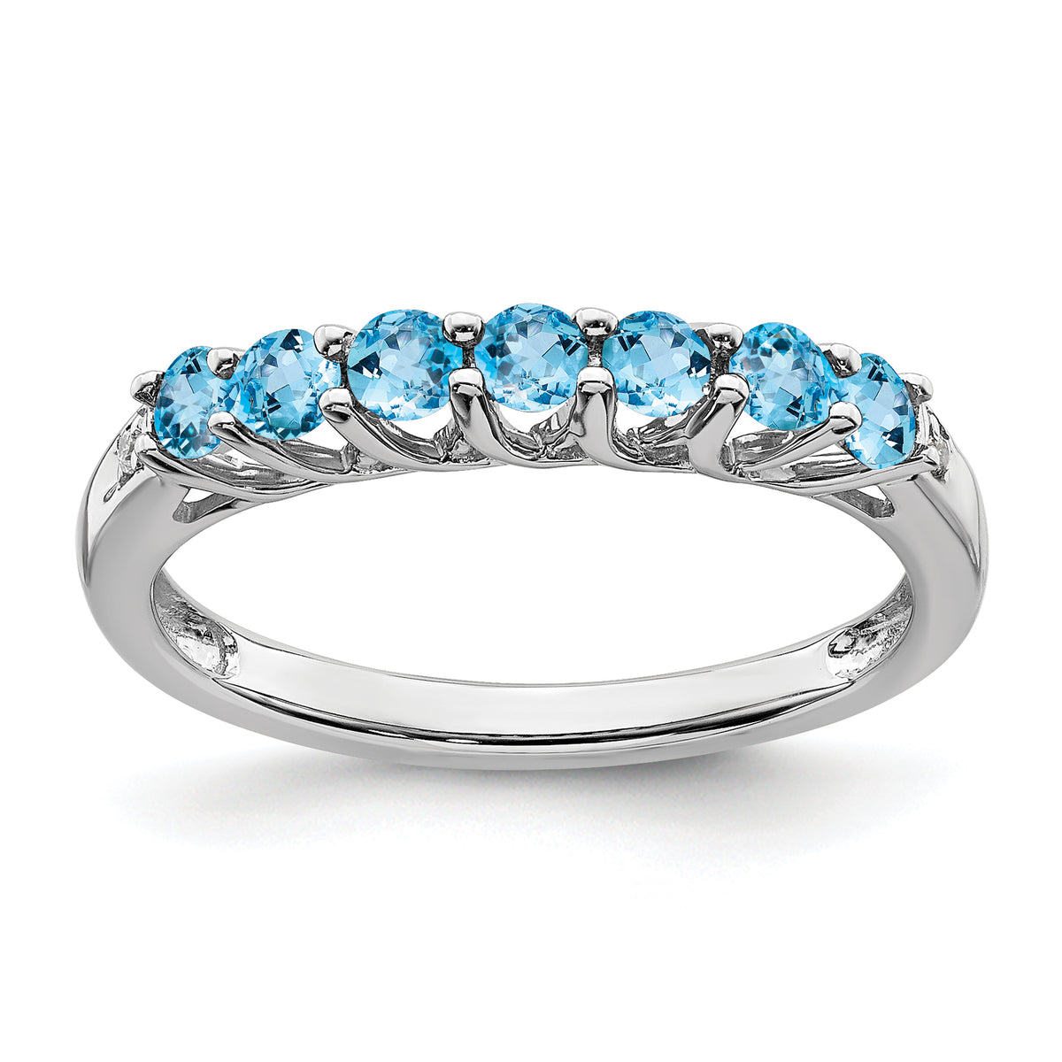 10k White Gold Blue Topaz and Diamond 7-stone Ring