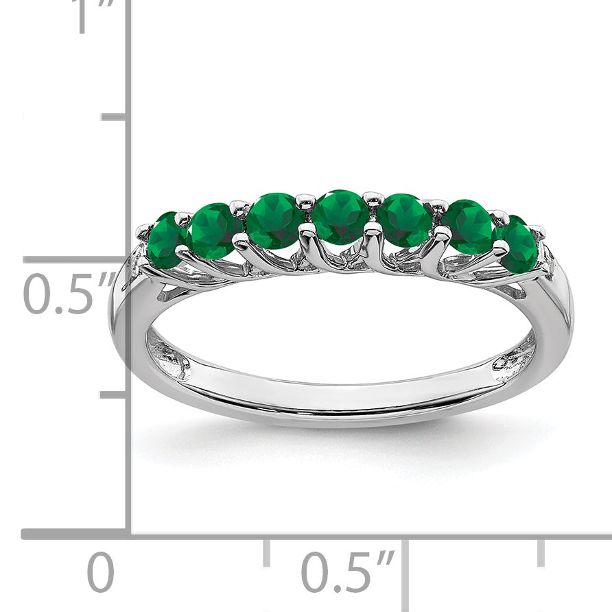 10k White Gold Created Emerald and Diamond 7-stone Ring