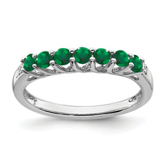 10k White Gold Created Emerald and Diamond 7-stone Ring