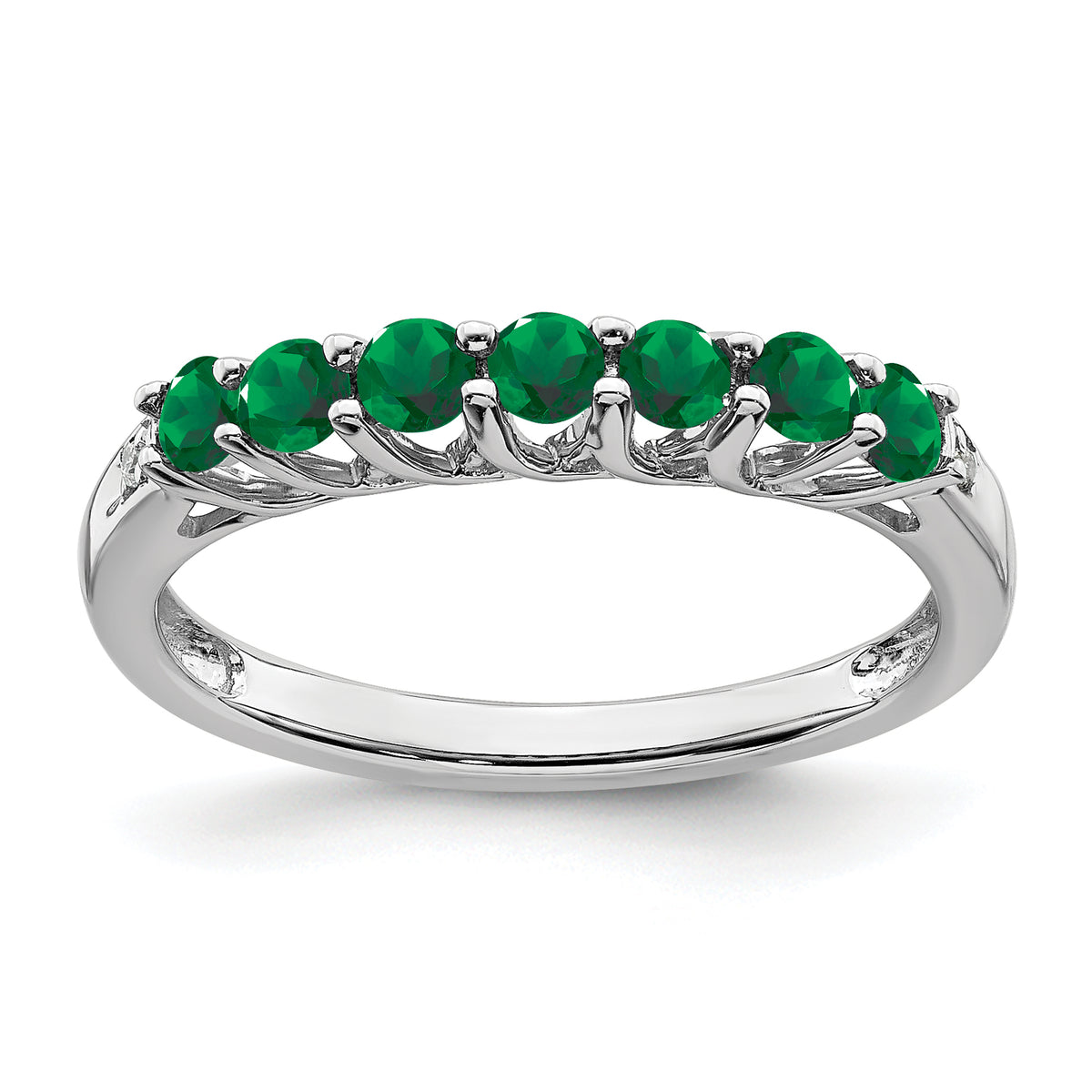 Sterling Silver Rhodium-plated Created Emerald and Diamond Ring