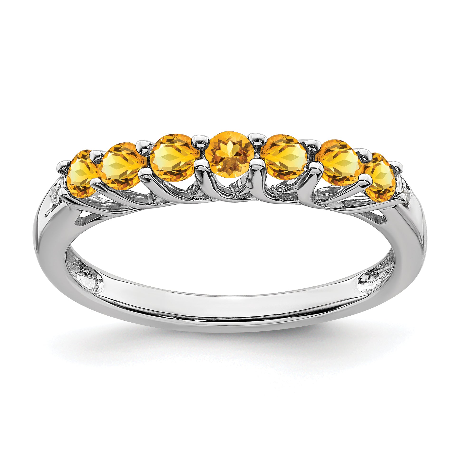 Sterling Silver Rhodium-plated Citrine and Diamond Ring