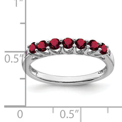 10k White Gold Created Ruby and Diamond 7-stone Ring